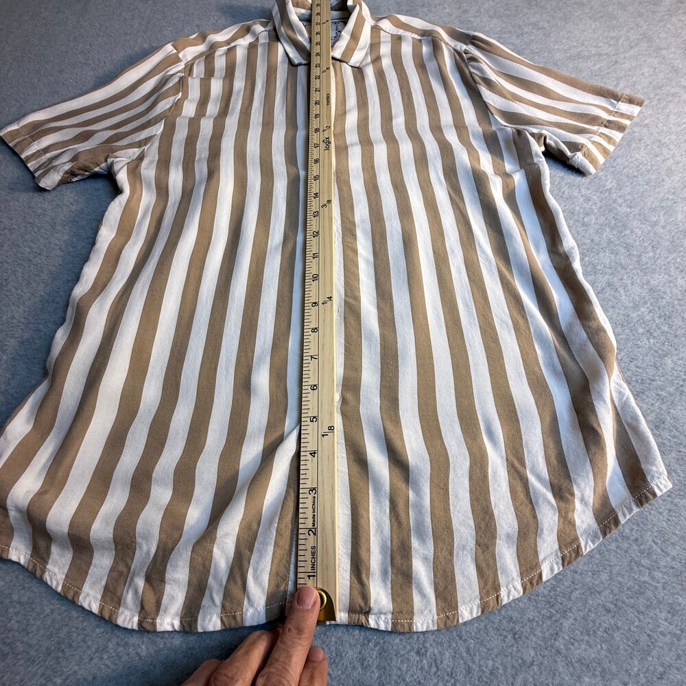 Denim & Flower Ricky Singh Tan & White Striped Button Front Shirt Men's Medium - Picture 6 of 10